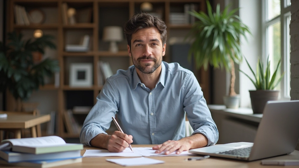 Persoon maakt aantekeningen tijdens een leersessie met boeken en studiemateriaal om heen