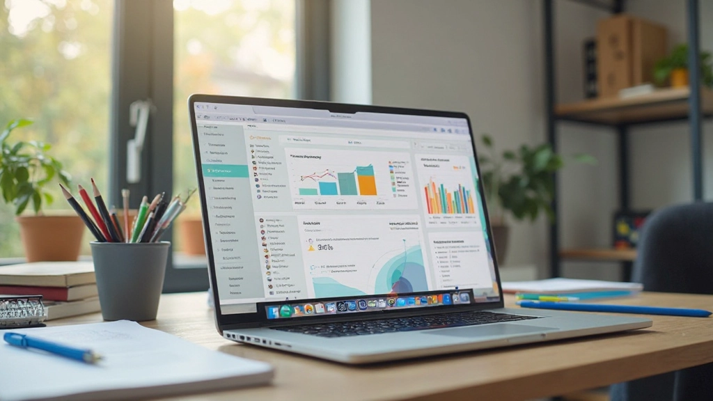 Modern leerplatform met interactieve leerstof en studiematerialen in heldere omgeving